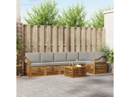Vidaxl Conjunto De Sofá Sectional 7 Pcs Cinza Natural E Claro