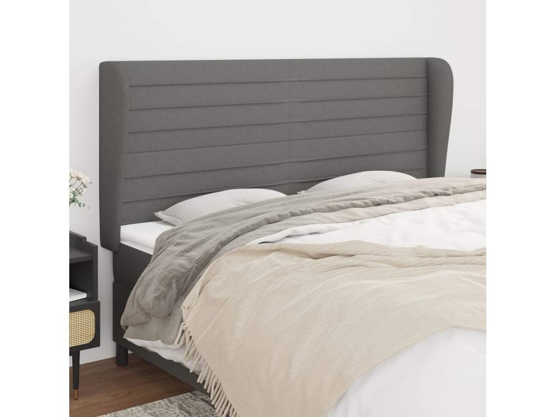 Vidaxl Cabeceira Cama C/ Abas Tecido 183x23x118/128 Cm Cinzento-escuro