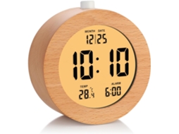 Despertador Digital de Madeira JYTGALX, 4 polegadas, bateria, soneca, marrom