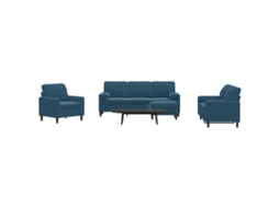 Vidaxl 4 Pcs Conjunto De Sofás Com Almofadões E Rolos Veludo Azul
