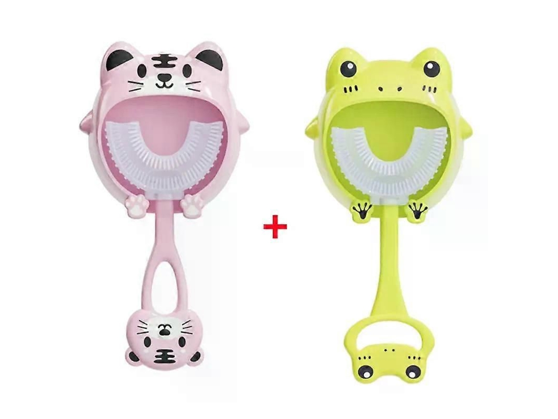 Escova de Dentes Infantil em Formato U com Desenho Animal, para Bebês Limpeza Bucal 360 Graus e Mordedor Silicone. GOKOCO