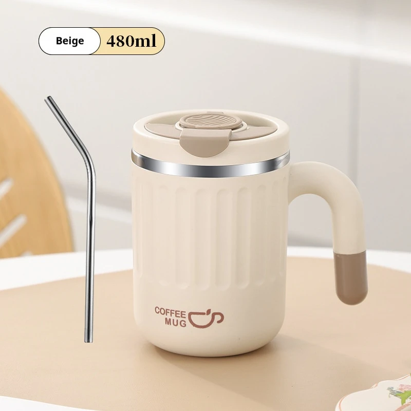 Lata Térmica Isolada com Prova De Vazamentos de 480ml Com Alça, En Aço Inoxidável 304, Com Canudo (marrom claro, 480ml)
