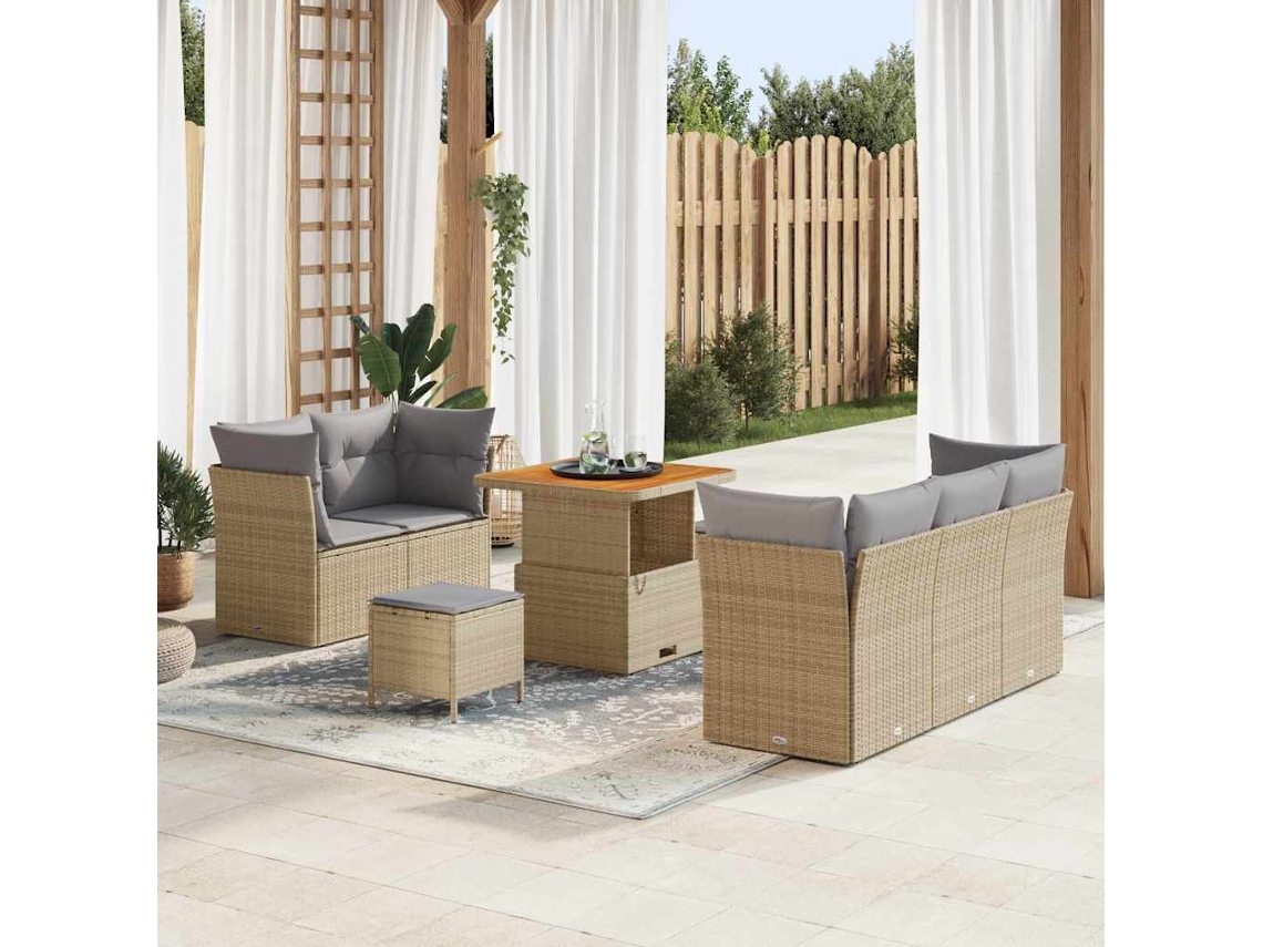 Vidaxl Conjunto De Sofá De Jardim 8 Pcs Bege E Cinzento Claro
