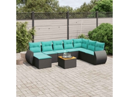 Vidaxl Conjunto De Sofá De Jardim De 9 Peças Com Almofadas Em Rattan Sintético Preto