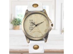 Reloj De Cuarzo De Piel Pu Redondo Estilo Retro Punk Con Números Romanos Unisex (blanco)