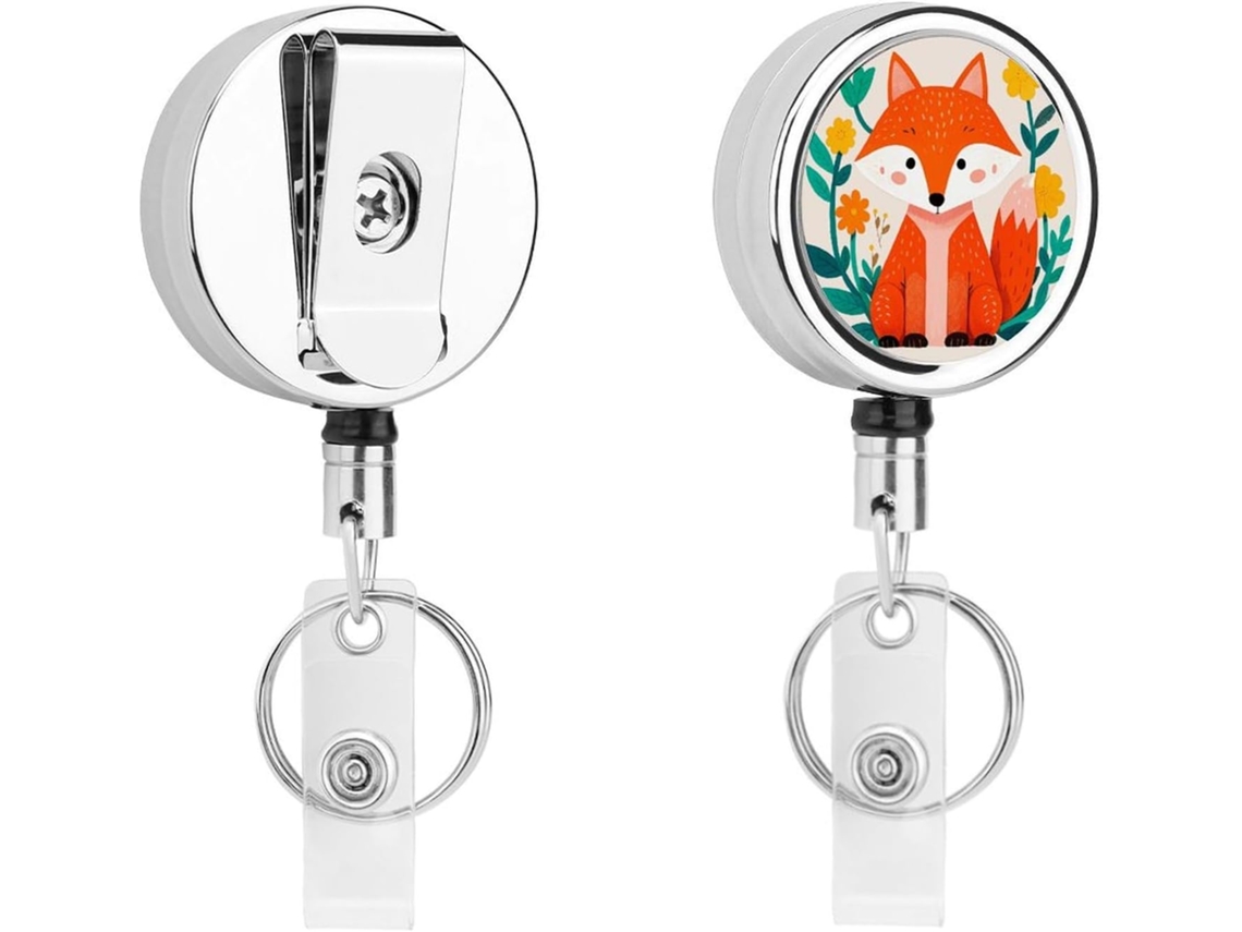 Porta Crachá Retrátil Com Clip Jacaré Em Formato Flor Raposa, Um Animal Macio