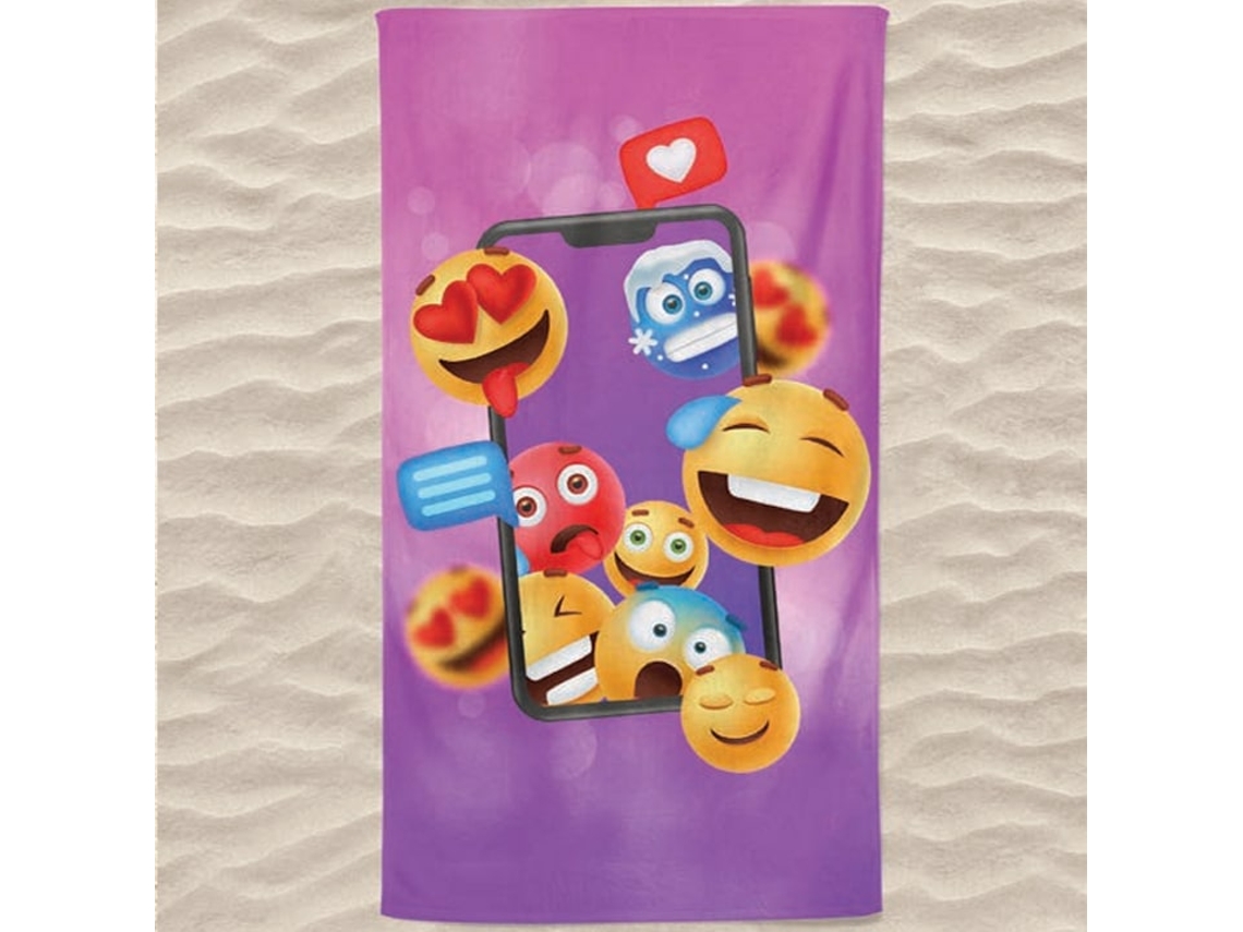 Toalha De Praia Microfibra Rosa Emojis Smartphone