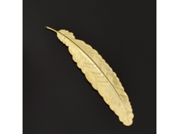 Marcador Livro Com Pena - Marcador Metálico - Acessório Leitura - Metal - Dourado - 11,4x2,3 Cm