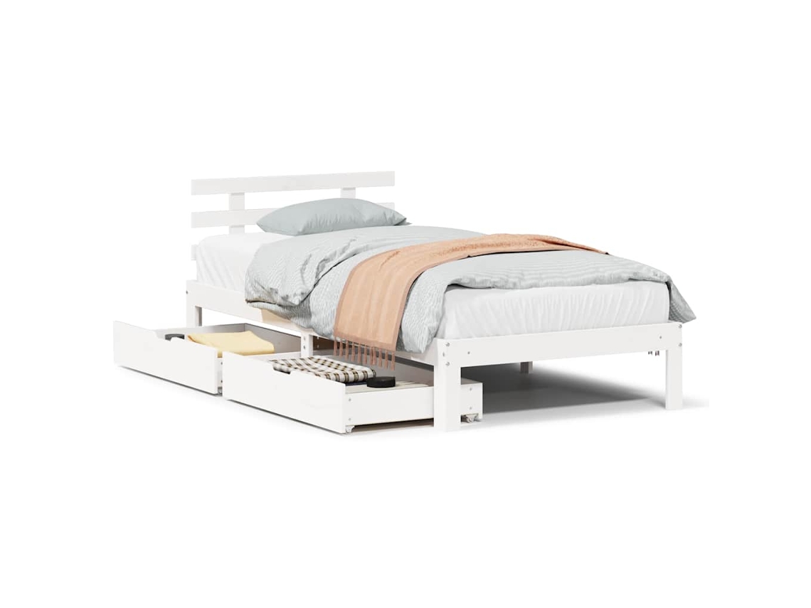 Estrutura de Cama com Gavetas 75x190 cm Pinho Maciço Branco MAISON EXCLUSIVE