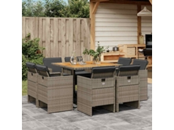Vidaxl 9 Pcs Conjunto De Jantar P/ Jardim C/ Almofadões Vime Pe Cinza