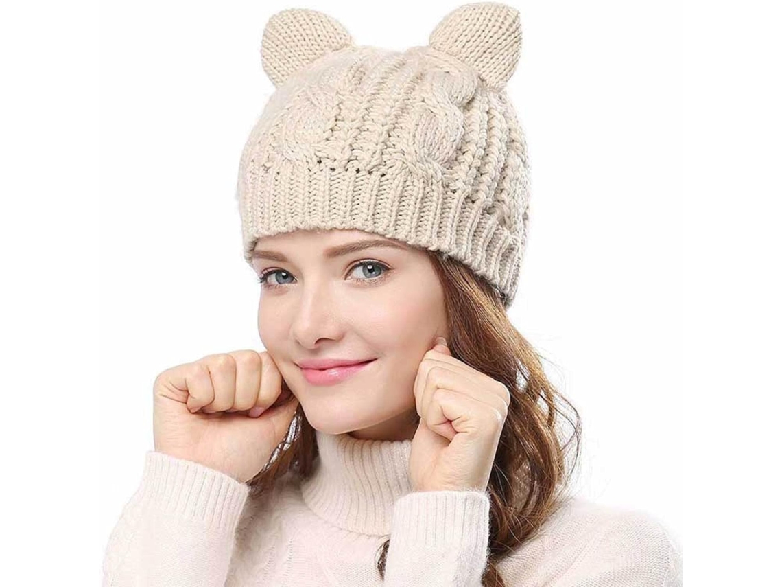 Chapéus Masculinos, Gorros de Tricô Femininos com Orelhas Gato, Pontudos, Quentes Femininos, Crochê, Bonés