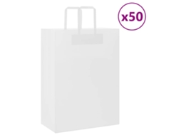Vidaxl Sacos De Papel 50 Unid Com Alças Branco 32x17x44 Cm