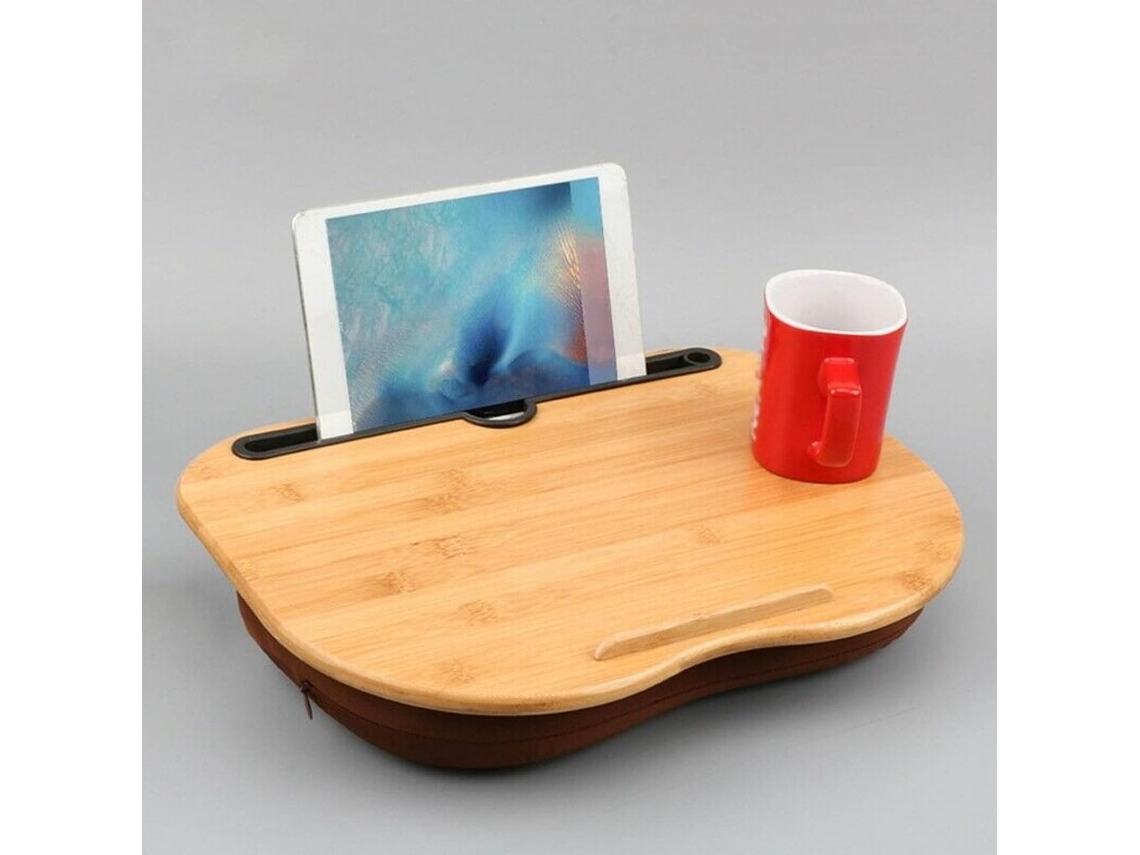 Almofada De Joelho Em Espuma Viscoelástica, Com Lâmpada Usb Removível E Superfície De Bambu, Adequada Para Laptops De 17 Polegadas E