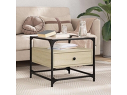 Vidaxl Mesa De Centro C/topo De Vidro 50x50x45cm Carvalho Sonoma Aço