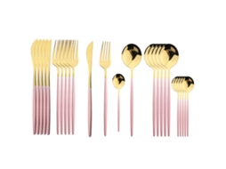 Conjunto de Talheres de Aço Inoxidável com 24 Peças, Incluindo Faca, Colher e Garfo. MDUG (dourado Rosa)