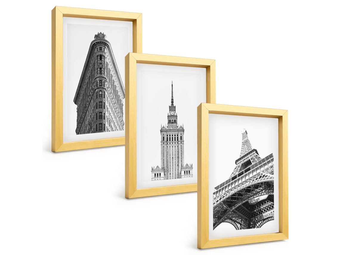 Composição De Quadros Edifícios Arquitetônicos Em Preto E Branco Espelharte (3 Peças 20x30 Cm)