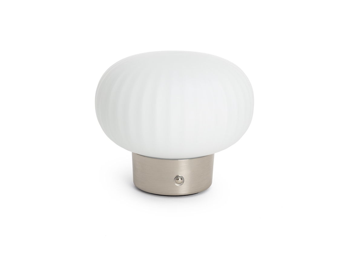 Candeeiro De Mesa Led Portátil Para Exterior Em Metal E Vidro Com Bateria Usb Recarregável Aluzna Níquel