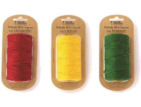3 Bobinas de Fio de Jute GRAINE CRÉATIVE (100 M x 2 mm - Amarelo-Verde-Vermelho)