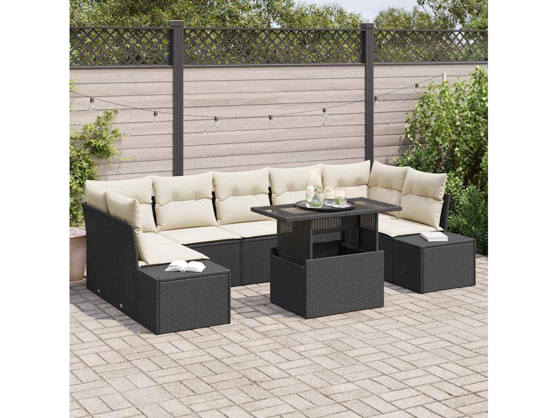 Vidaxl Conjunto De Sofá De Jardim Com Almofada 8 Pcs Preto E Creme