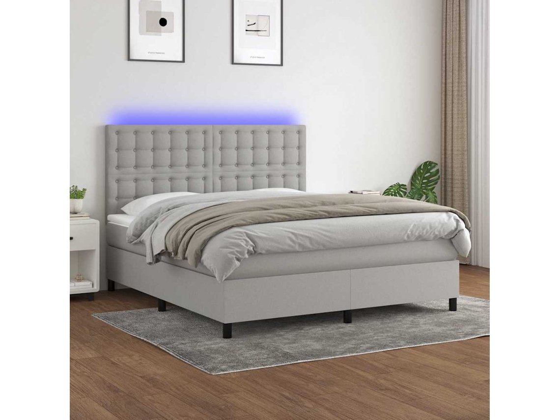 Vidaxl Cama Box Molas C/ Colchão E Led 180x200 Cm Tecido Cinza-claro
