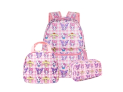 Conjunto De Três Peças De Mochila Infantil Com Padrão Xadrez Rosa: Mochila Escolar Com Alças, Lancheira Térmica E Estojo, Modelo 8