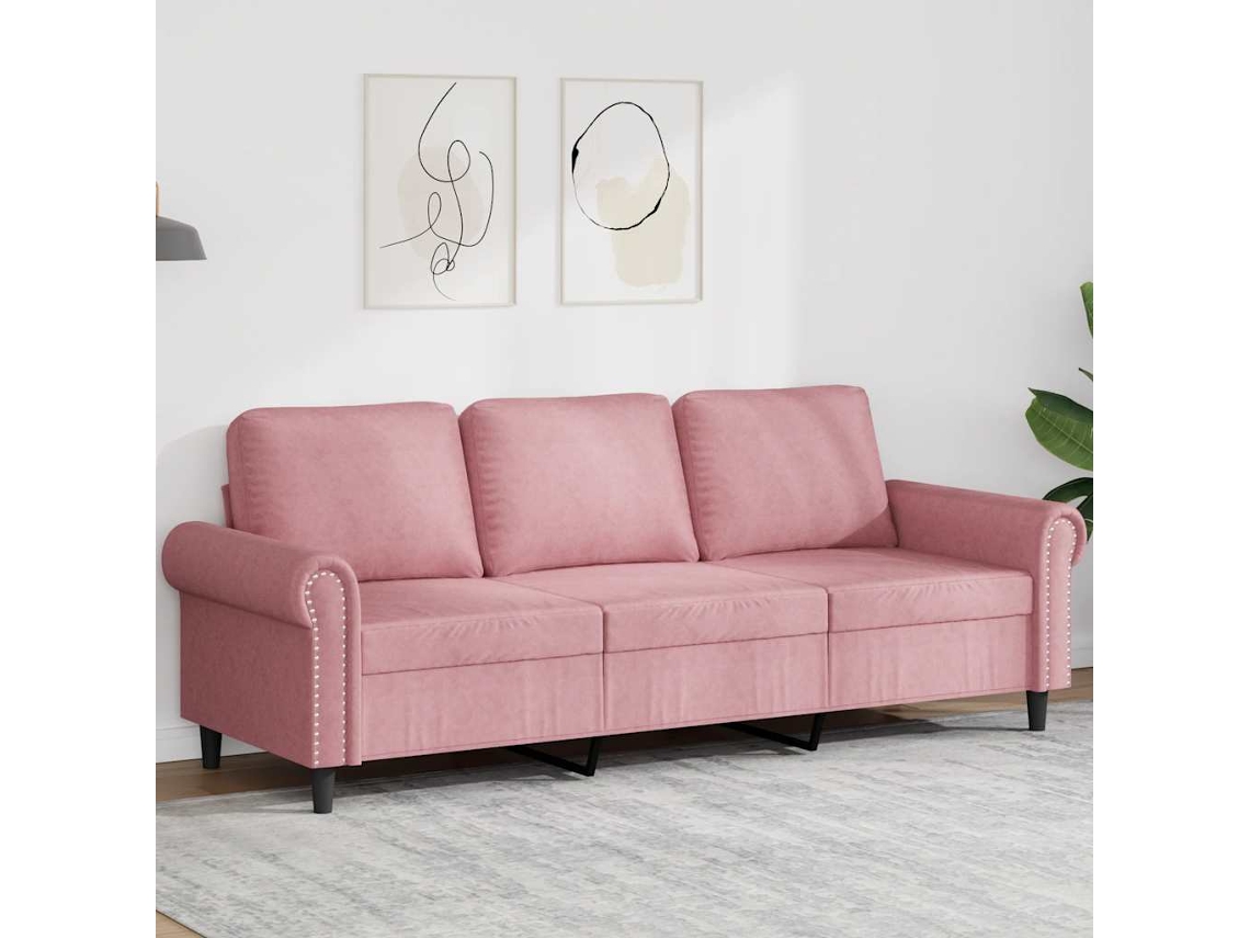 Vidaxl Sofá De 3 Lugares 180 Cm Veludo Rosa