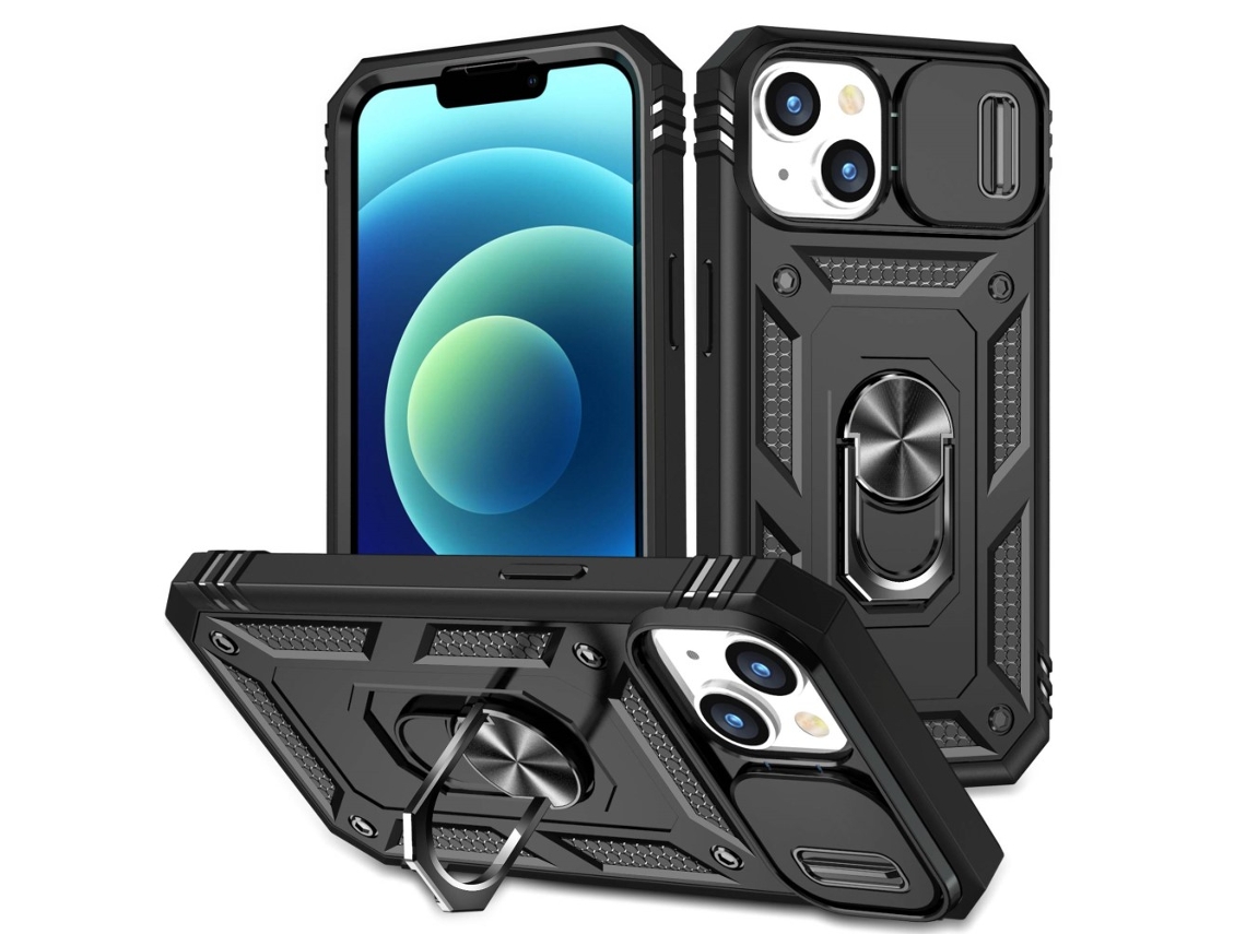 Suporte Casa Para Iphone 14 Pele Sintética Com Porta-cartões Preto