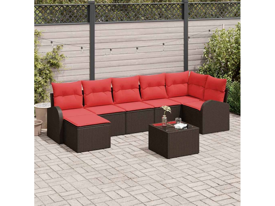 Vidaxl Conjunto De Sofás 8 Unid. Marrom E Vermelho Vime Pe