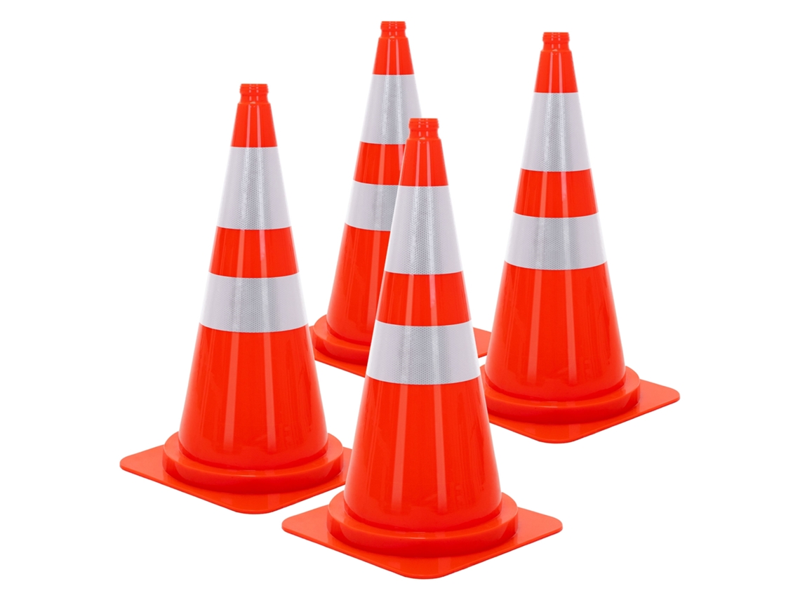 4x Cones De Sinalização Rodoviária Ecd Germany De 75 Cm, Laranja Com 2 Faixas Refletoras