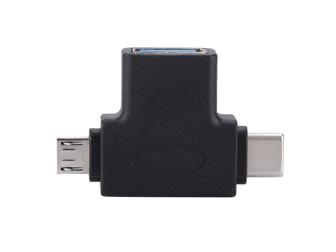 Adaptador De Três Vias Type-c, Suporta Usb3.0 Para Micro Usb E Usb3.0 Para Type-c, Preto