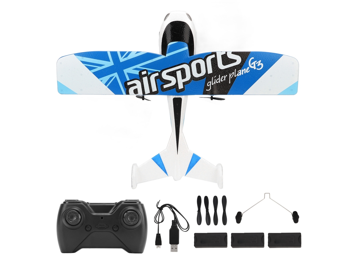 AVIAO DE CONTROLE REMOTO BUSINESS 2.4GHz com luz LED EPP plástico para iniciantes adultos e crianças azul três baterias (S/MARCA)