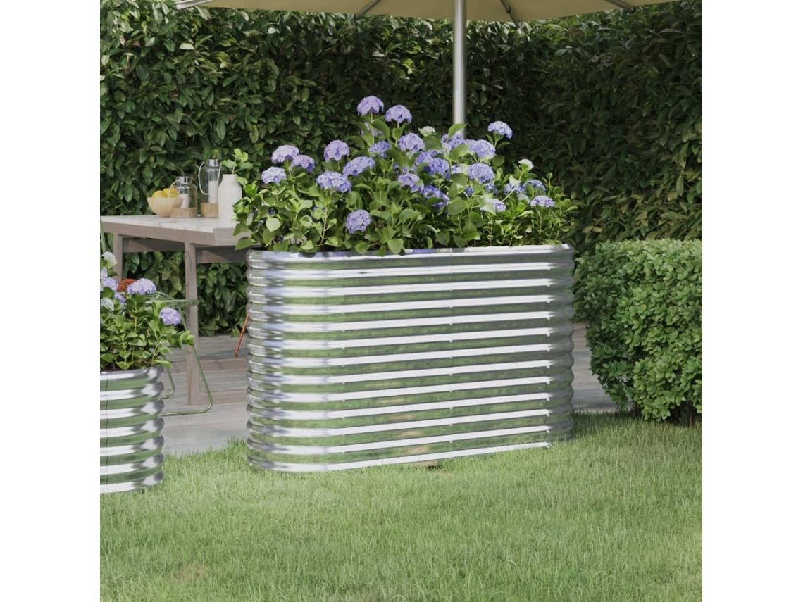 Vidaxl Canteiro Elevado Jardim 114x40x68cm Aço Galvanizado Prateado