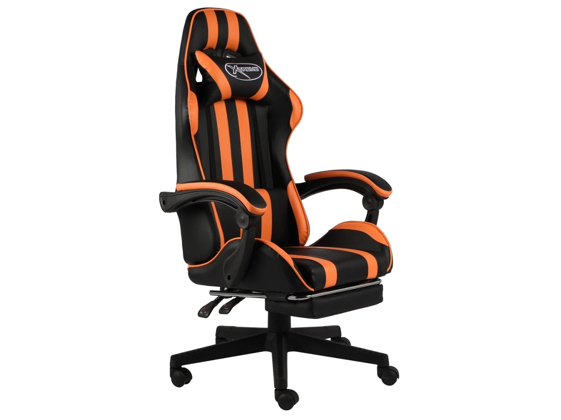 Vidaxl Cadeira Estilo Corrida C/ Apoio Pés Couro Artif. Preto/laranja