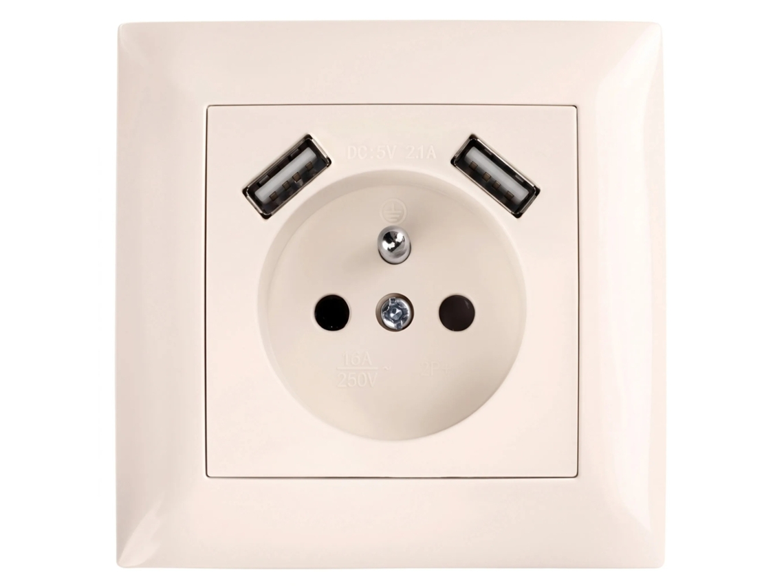 Toolight Tomada Simples Com Ligação À Terra + 2x Usb-a Oste Jnh003-g Beige