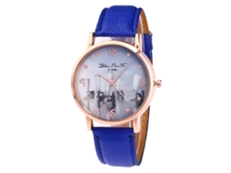 Relógio de casal Zhoulianfa com pulseira de couro PU, mostrador redondo, quartzo (azul)