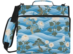 Carteira Organizadora Blue Mountain White Chrysanthemum De 1, 5 Polegadas Com 3 Argolas, Alça De Mão E Ombro Removível