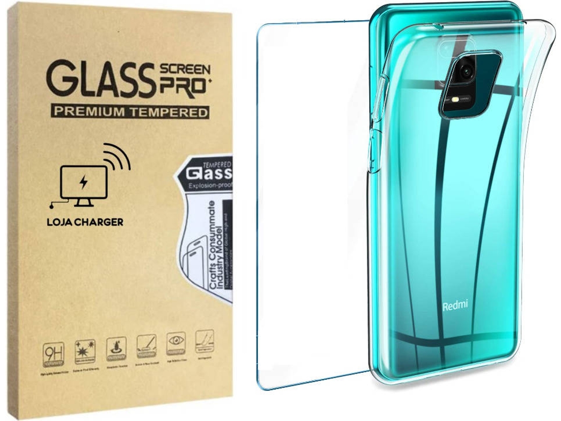 Capa e Película Vidro Temperado Xiaomi Redmi Note 9S LOJA CHARGER Transparente