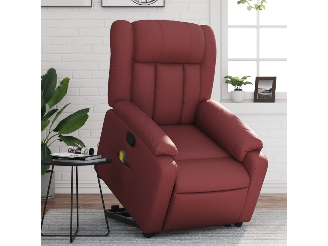 Vidaxl Poltrona Massagens Reclinável Couro Artificial Vermelho Tinto