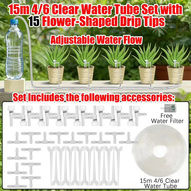 Kit de Irrigação por Gotejamento para Jardim , Mangueira de 4/7 Mm, Microgotejadores. MDUG (mangueira de 15 Metros, 15 Reguladores)