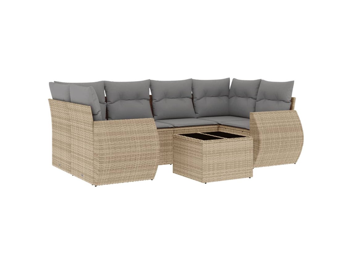 Conjunto de 7 Sofás para Jardim com Almofadões Vime Pe Bege MAISON EXCLUSIVE (7 pcs)