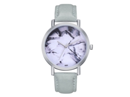 Relógio de pulso feminino Zhoulianfa, mostrador de mármore, prateado, pulseira de couro PU, movimento de quartzo redondo