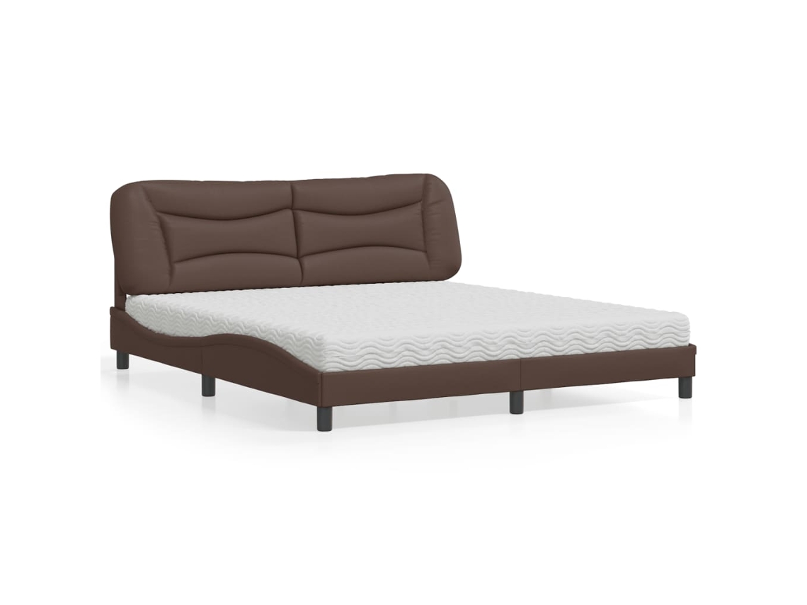 Vidaxl Cama Com Colchão Hvar 180x200 Cm Couro Artificial Castanho