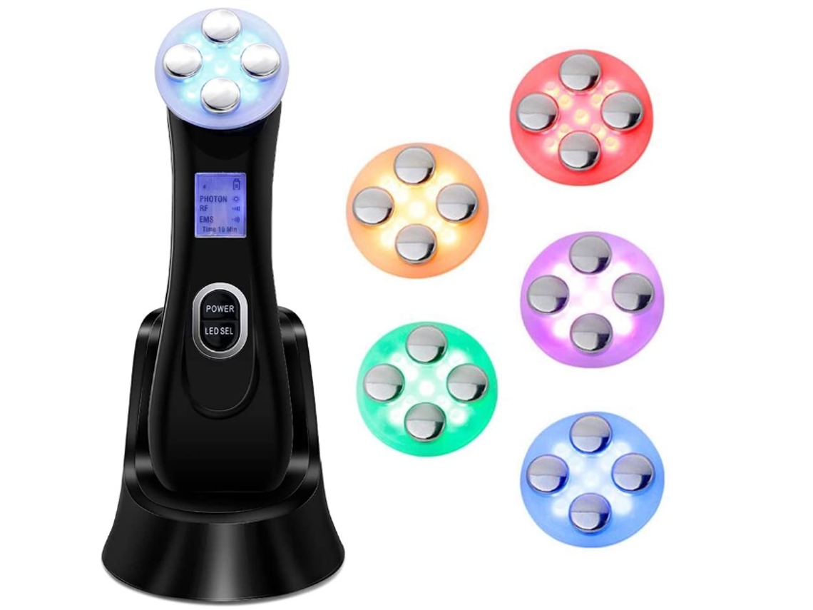 Máquina de lifting facial ultrassônica 5 em 1 máquina de aperto de pele máquina de rosto luz led rf ems dispositivo facial terapia removedor, preto