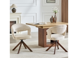 Par De Cadeiras Giratórias Retrô. Cadeiras Creme Com Listras, Pés De Nogueira, Giro 360° Silencioso E Encosto Curvo. Ideal Para Sala De Jantar.