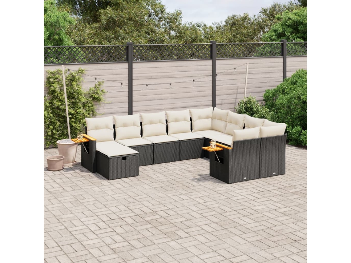 Vidaxl 10 Pcs Conjunto Sofás De Jardim C/ Almofadões Vime Pe Preto