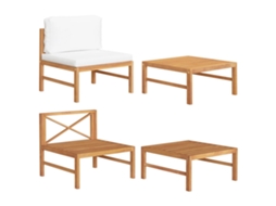 Vidaxl 2 Pcs Conj. Lounge De Jardim C/ Almofadões Cor Creme Teca