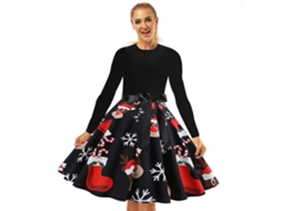 Vestido De Natal Laxiscreed Com Gola Alta, Manga Longa E Estampas De Flocos De Neve Para Festas