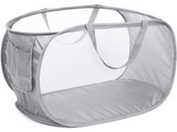 Cesto De Roupa Dobrável Em Tela Com Bolso Prático, Dobrável Com Alças Reforçadas Para Transporte No Banheiro