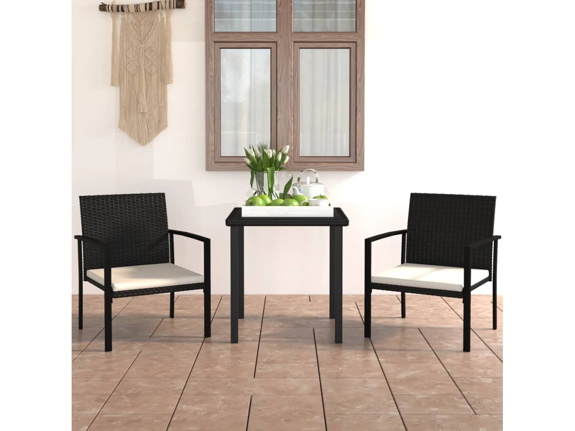 Vidaxl 3 Pcs Conjunto De Jantar Para Jardim Vime Pe Preto