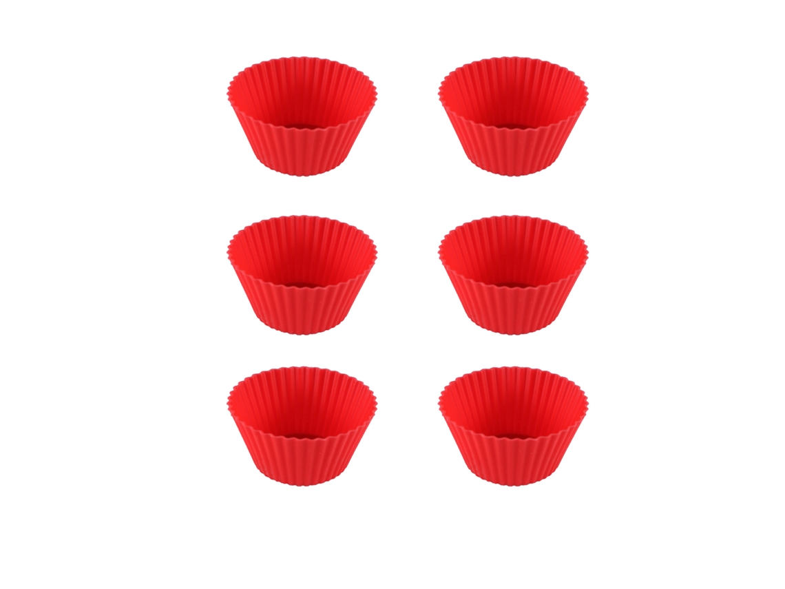 Conjunto De 6 Formas Silicone Vermelhas Para Bolo, Muffin, Cupcake E Outros Bolos.